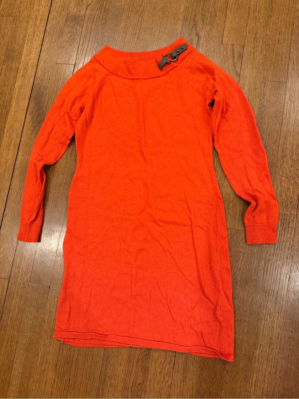 Ralph Lauren Bright Orange Knit Turtleneck Dress with Shoulder Buckle